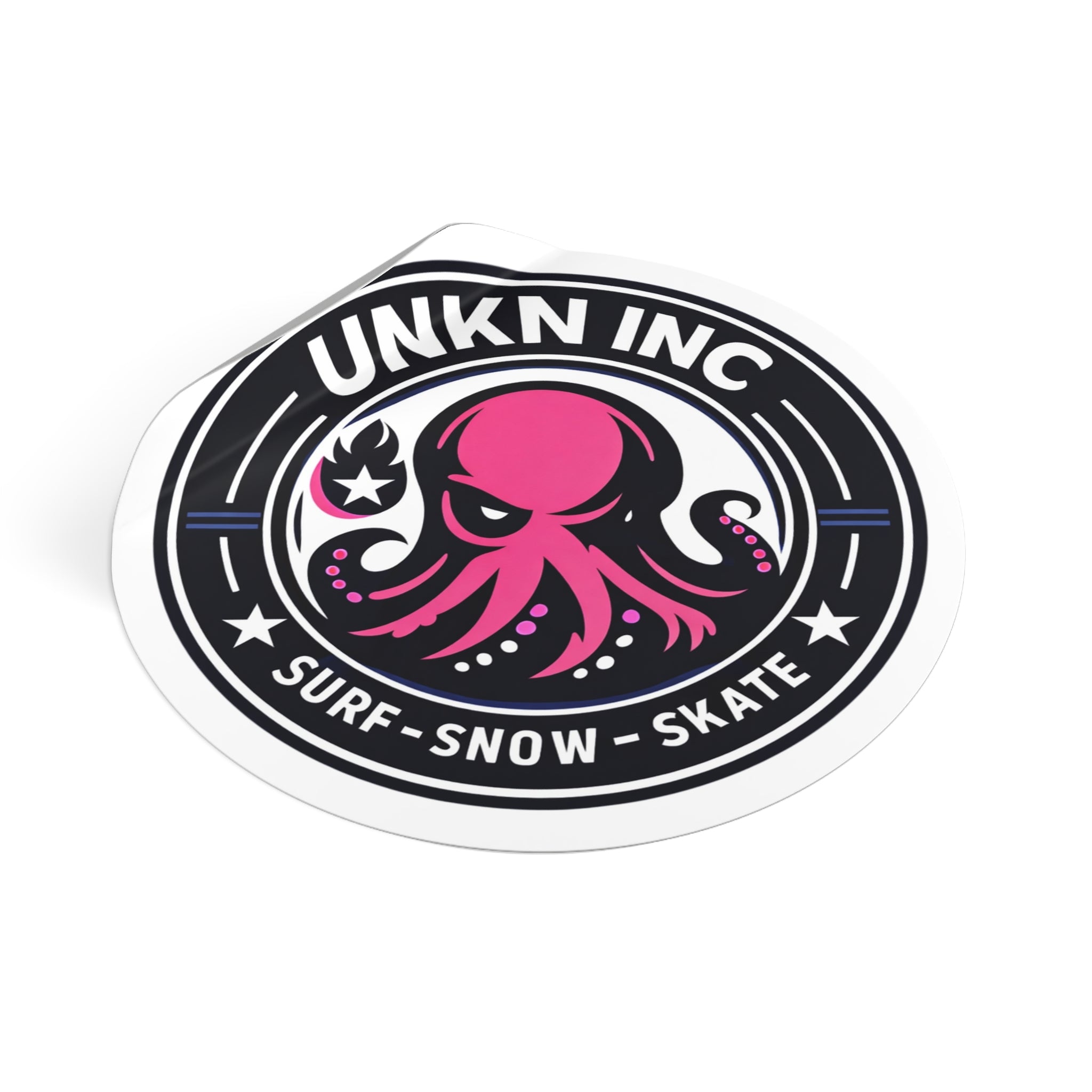 Octopus Surf-Snow-Skate Round Vinyl Sticker — UNKN INC Logo
