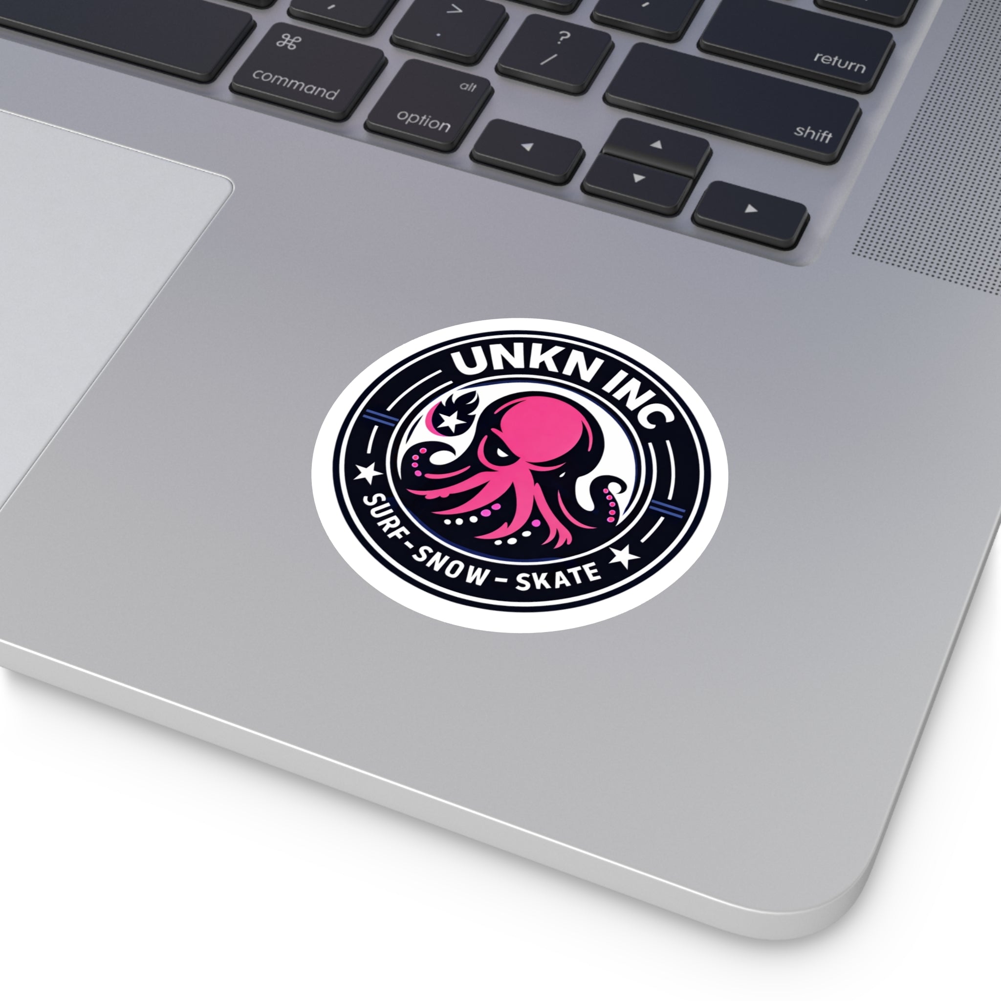 Octopus Surf-Snow-Skate Round Vinyl Sticker — UNKN INC Logo