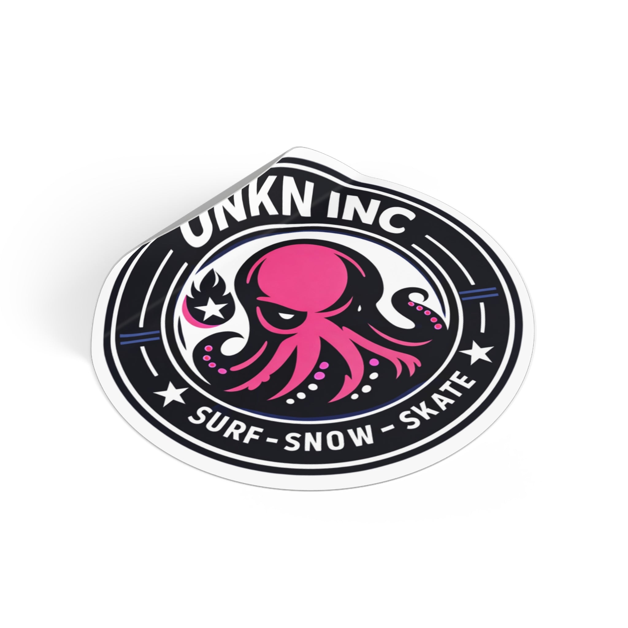 Octopus Surf-Snow-Skate Round Vinyl Sticker — UNKN INC Logo