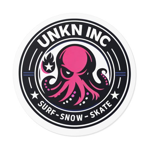 Octopus Surf-Snow-Skate Round Vinyl Sticker — UNKN INC Logo